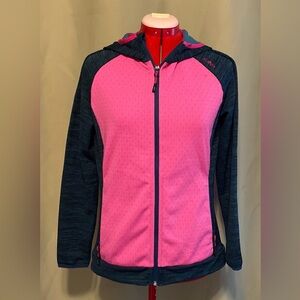 CMP Damen Stretch Performance Fleece Jacket Fix Hood Full Zip Pink Blue  S NWT